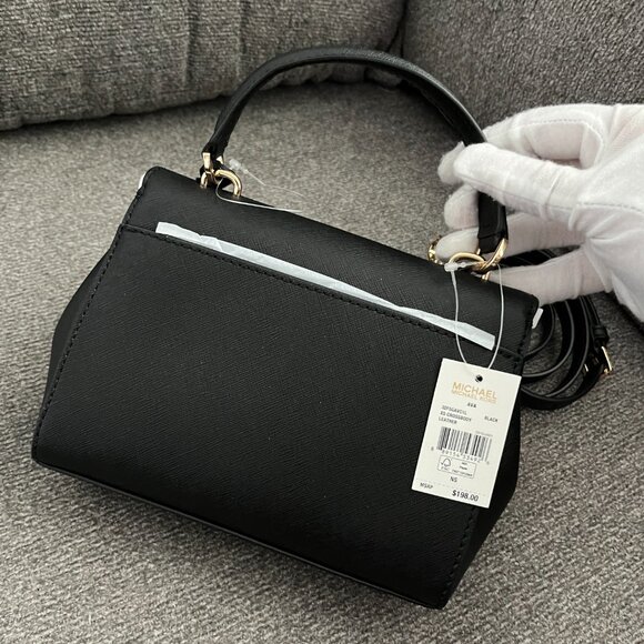 NWT Michael Kors Ava Extra-Small Saffiano Leather Crossbody Black / Gold - Picture 6 of 7